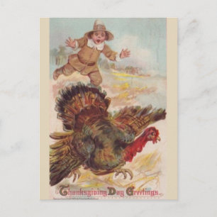 Catching a Turkey, Vintage Art Postcard