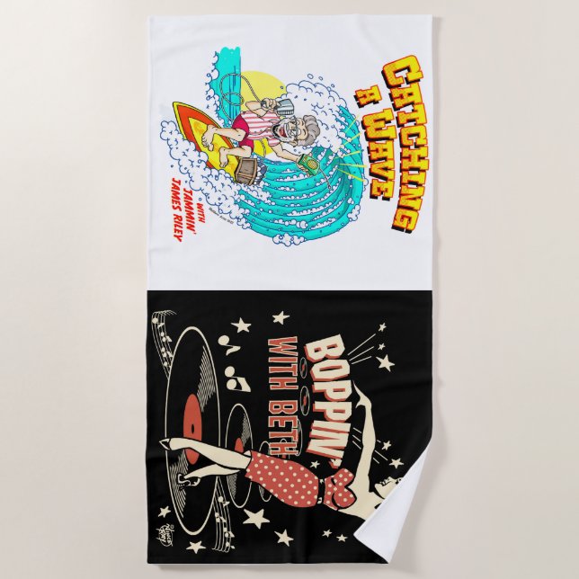 Catching A Wave and Boppin' With Beth beach towel (Front)