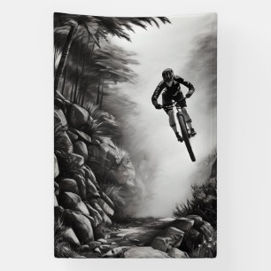 Catching Air - Mountain Bike Digital Pencil Sketch Banner