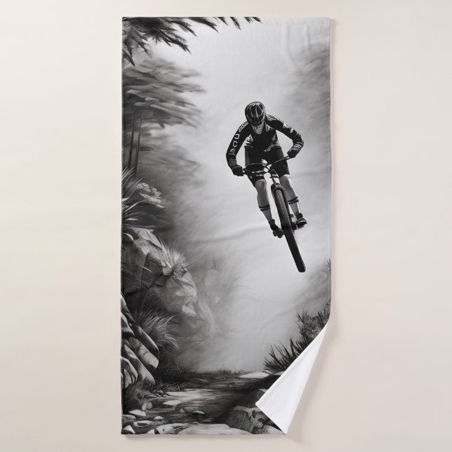 Catching Air - Mountain Bike Digital Pencil Sketch Bath Towel (Bath Towel)