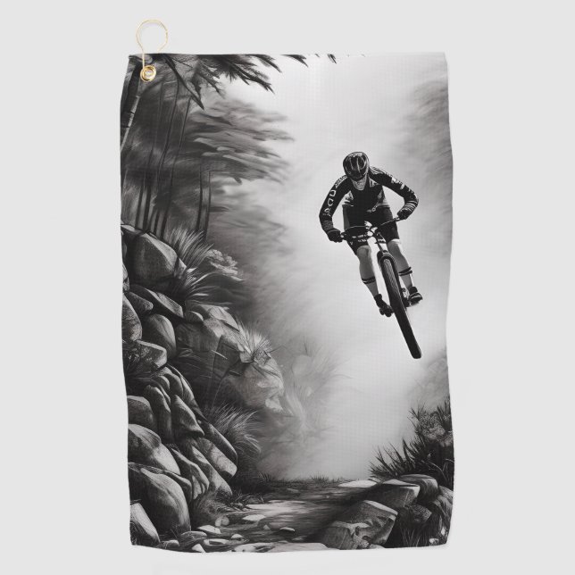 Catching Air - Mountain Bike Digital Pencil Sketch Golf Towel (Front)