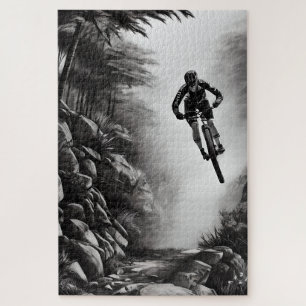 Catching Air - Mountain Bike Digital Pencil Sketch Jigsaw Puzzle