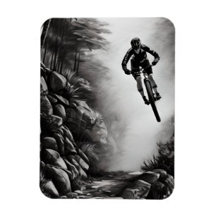 Catching Air - Mountain Bike Digital Pencil Sketch Magnet