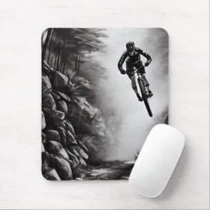 Catching Air - Mountain Bike Digital Pencil Sketch Mouse Mat