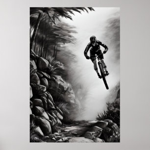 Catching Air - Mountain Bike Digital Pencil Sketch Poster