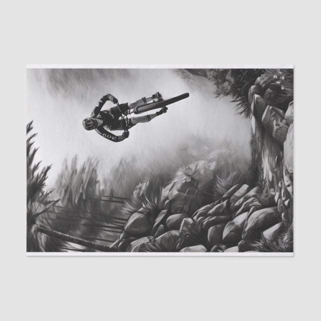 Catching Air - Mountain Bike Digital Pencil Sketch Tissue Paper (Front)