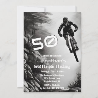 Catching Air - Mountain Bike Sketch 50th Birthday Invitation