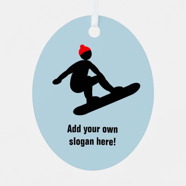 Catching Air - Snowboarder in red hat - your text Metal Tree Decoration (Front)