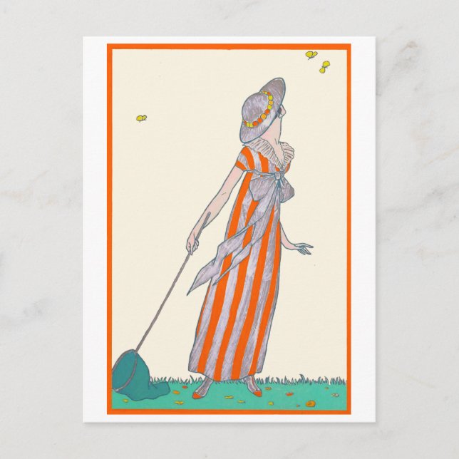 Catching Butterflies George Barbier French Fashion Postcard (Front)