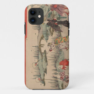 Catching Fireflies (colour woodcut) iPhone 11 Case
