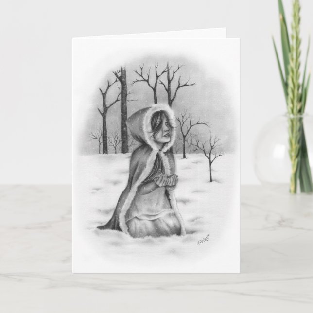 Catching Snowflakes Christmas Greeting Card (Front)