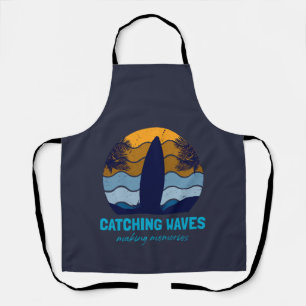 Catching Waves Retro Surfboard Beach Art Apron