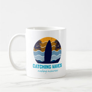 Catching Waves Retro Surfboard Beach Art Coffee Mug