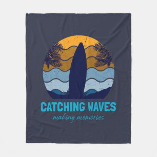Catching Waves Retro Surfboard Beach Art Fleece Blanket