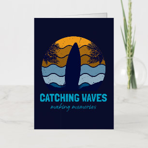 Catching Waves Retro Surfboard Beach Art Foil Greeting Card