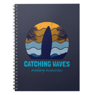 Catching Waves Retro Surfboard Beach Art Notebook