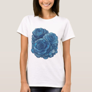 Catchy Blue BLUE ROSES Graphic Design T-Shirt