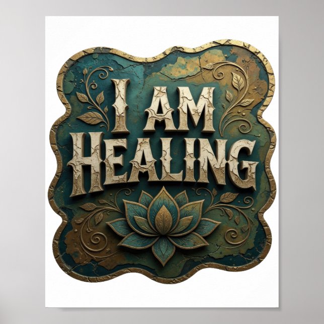 Catchy Gold I AM HEALING Design Poster (Front)