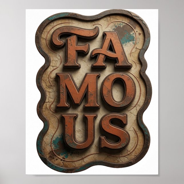 Catchy Orange FAMOUS Statement Design Poster (Front)