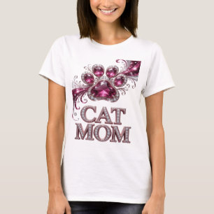 Catchy Pink CAT MOM Statement Design T-Shirt