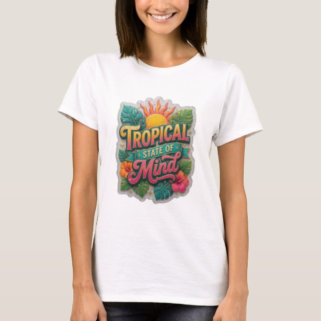 Catchy Pink TROPICAL STATE OF MIND Graphic Tee (Front)