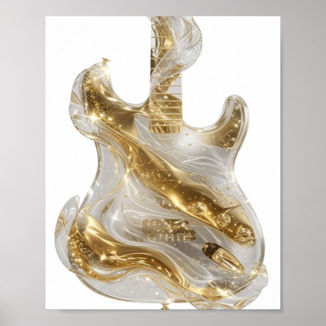Catchy Silver GOLDEN ELECTRIC GUITAR Poster (Front)