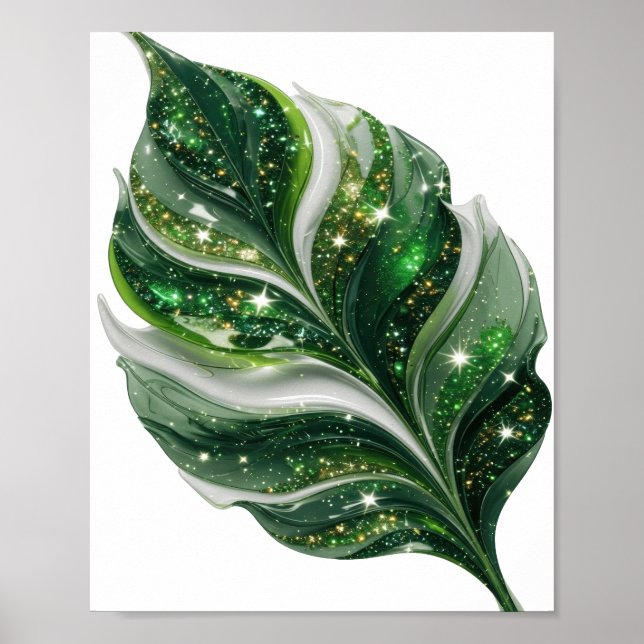 Catchy Silver GREEN LEAF WITH STARS Quote Design Poster (Front)