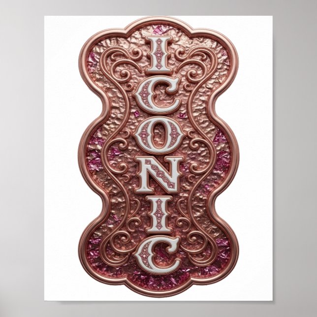Catchy Silver ICONIC 3D Text Art Poster (Front)