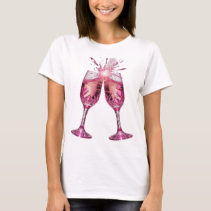 Catchy Silver PINK CHAMPAGNE GLASSES Custom Tee