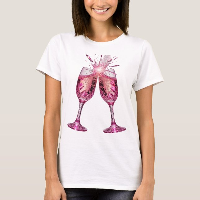 Catchy Silver PINK CHAMPAGNE GLASSES Custom Tee (Front)
