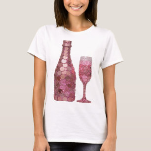 Catchy Silver PINK COIN BOTTLE AND GLASS Print T-Shirt