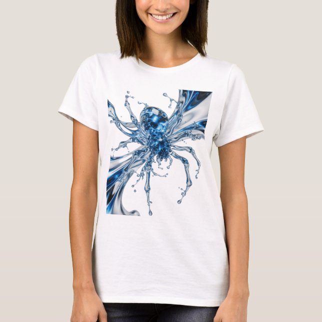 Catchy Silver WATER SPIDER Custom Design T-Shirt (Front)