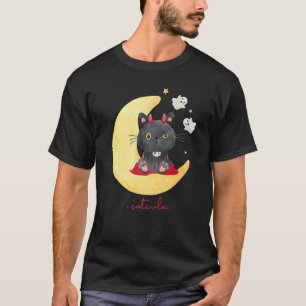 Catcula a cute little cat as dracula on a moon T-Shirt