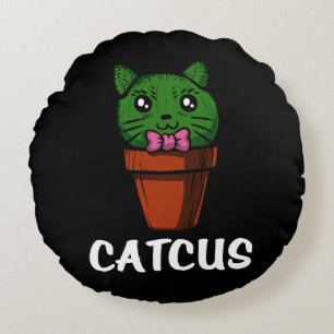 Catcus Funny Cactus Cat Cute Pet Kitten Round Cushion