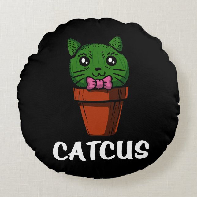 Catcus Funny Cactus Cat Cute Pet Kitten Round Cushion (Front)