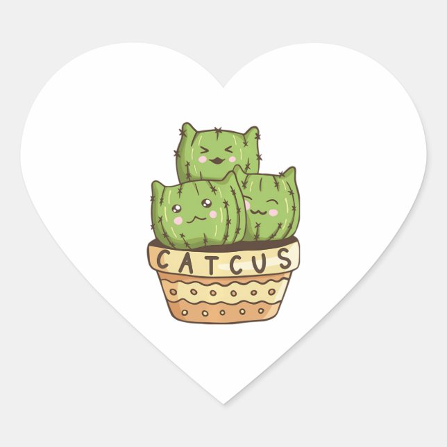 Catcus Funny Cat Cactus Cats Cacti Succulent Lover Heart Sticker (Front)