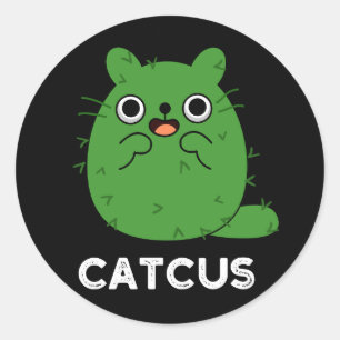 Catcus Funny Cat Cactus Pun Dark BG Classic Round Sticker