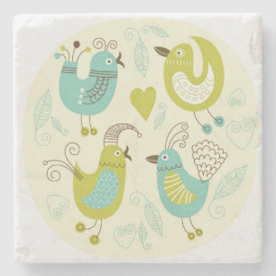 cate cartoon birds stone coaster