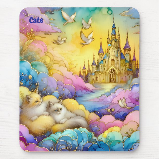 CATE ~Crystal Castle Clouds Kittens ~ Mousepad (Front)