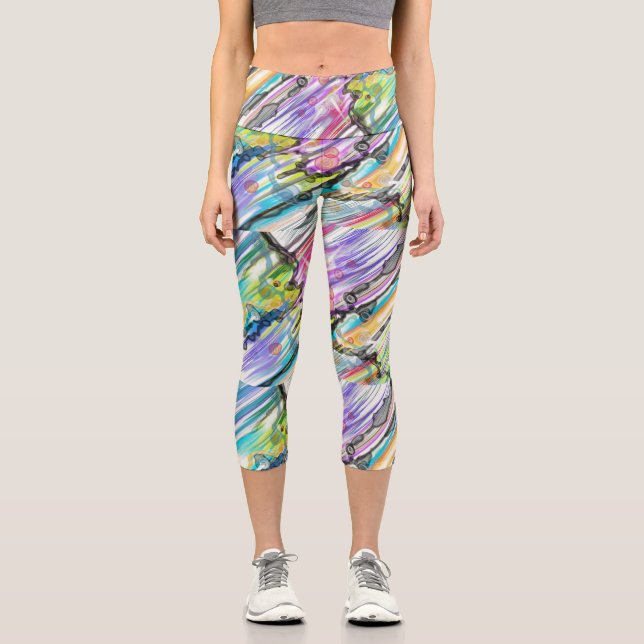 CATEGORY FIVES SWIRLING ABSTRACT ART DESIGN CAPRI LEGGINGS (Front)