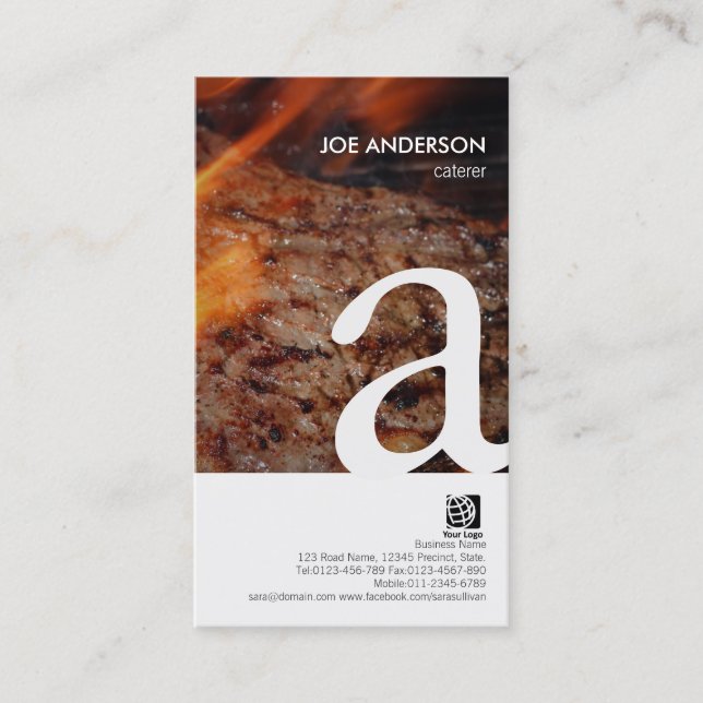 Caterer Bold Monogram Grilled Steak Business Card (Front)