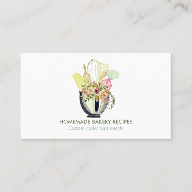 Caterer Chef Watercolor Baking Utensils Bakery Business Card (Front)