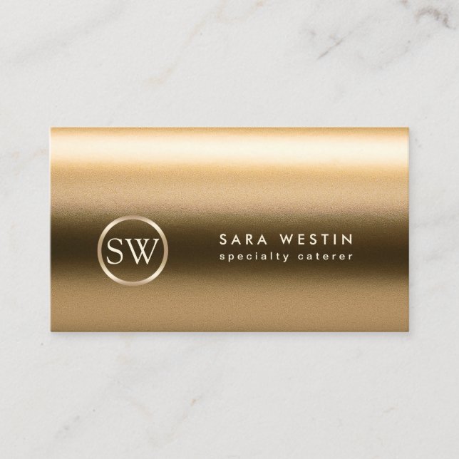 Caterer Food Beverage Services Gold Monogram Business Card (Front)