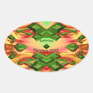 CATERINA ~ CHRISTMAS 2024 Green Red Yellow ~  Oval Sticker