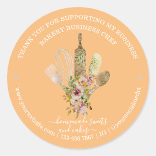 Catering Bakery Chef Rustic Eucalyptus Pattern Classic Round Sticker