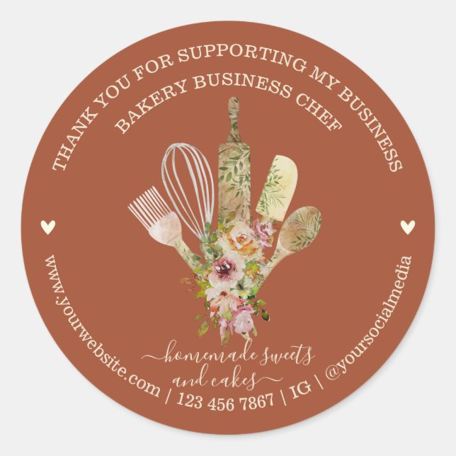 Catering Bakery Chef Rustic terracotta Classic Round Sticker (Front)