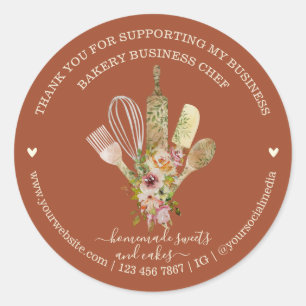 Catering Bakery Chef Rustic terracotta Classic Round Sticker