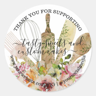 Catering Bakery Kitchen Rustic Eucalyptus Floral Classic Round Sticker