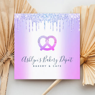 Catering Bakery Pastry Chef Purple Glitter Drips Square Business Card