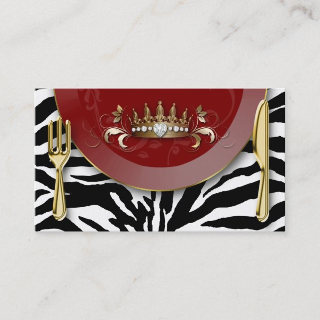 Catering Business Cards Restaurant Zebra Crown (Front)